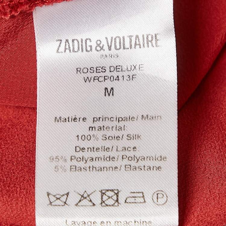 Pre Owned Zadig & Voltaire Red Lace Trim and Silk Roses Deluxe Slip Dress M