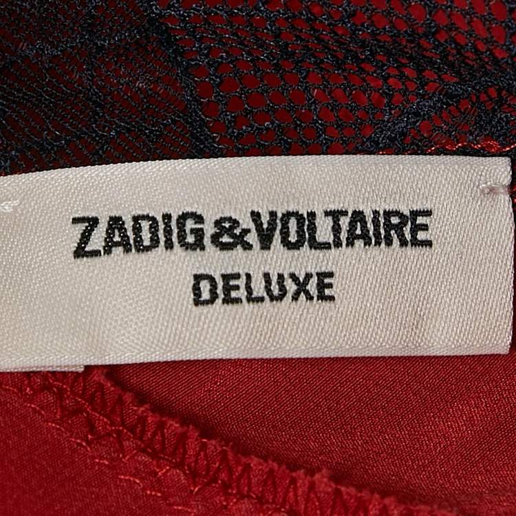 Pre Owned Zadig & Voltaire Red Lace Trim and Silk Roses Deluxe Slip Dress M