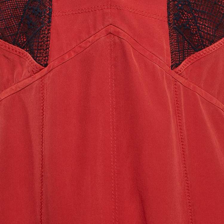 Pre Owned Zadig & Voltaire Red Lace Trim and Silk Roses Deluxe Slip Dress M