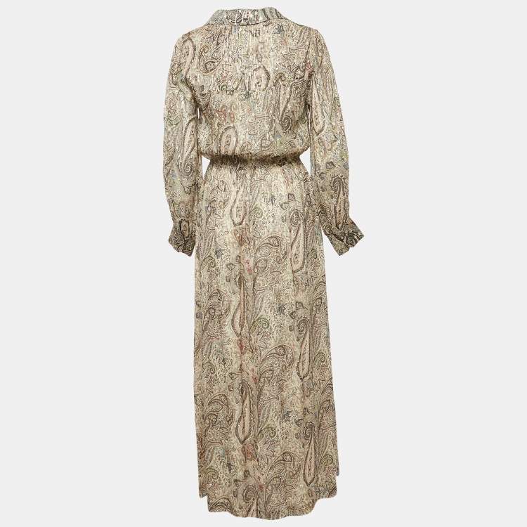 مملوكة مسبقًا Zadig & Voltaire Multicolor Printed Silk Lurex Long Reeva Peacock Dress S