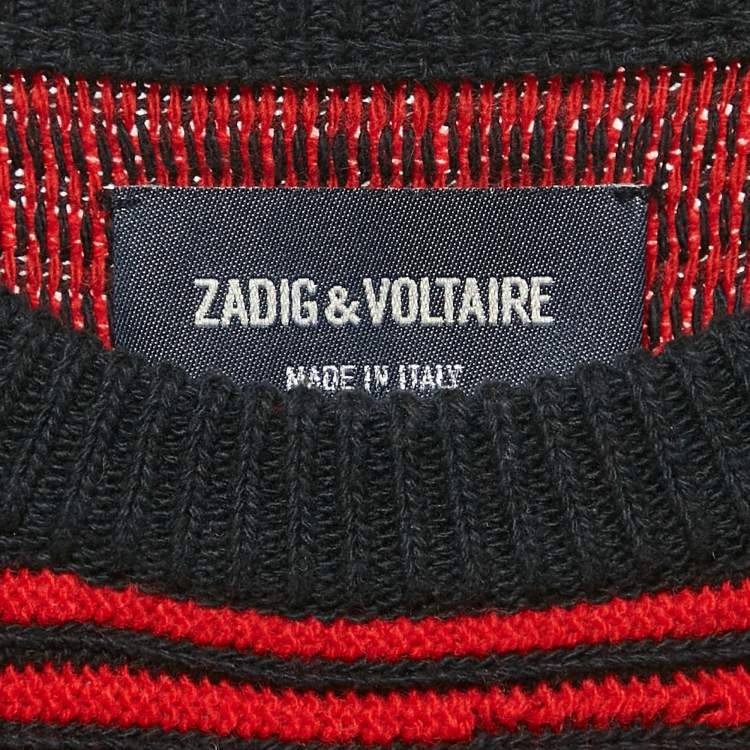 Pre Owned Zadig & Voltaire Red/Blue Stripe Wool Knit Crewneck Sweater XS