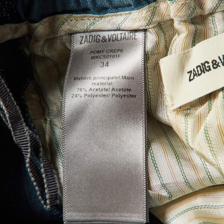 Pre Owned Zadig & Voltaire Teal Blue Crepe Lurex Trim Pomy Trousers S
