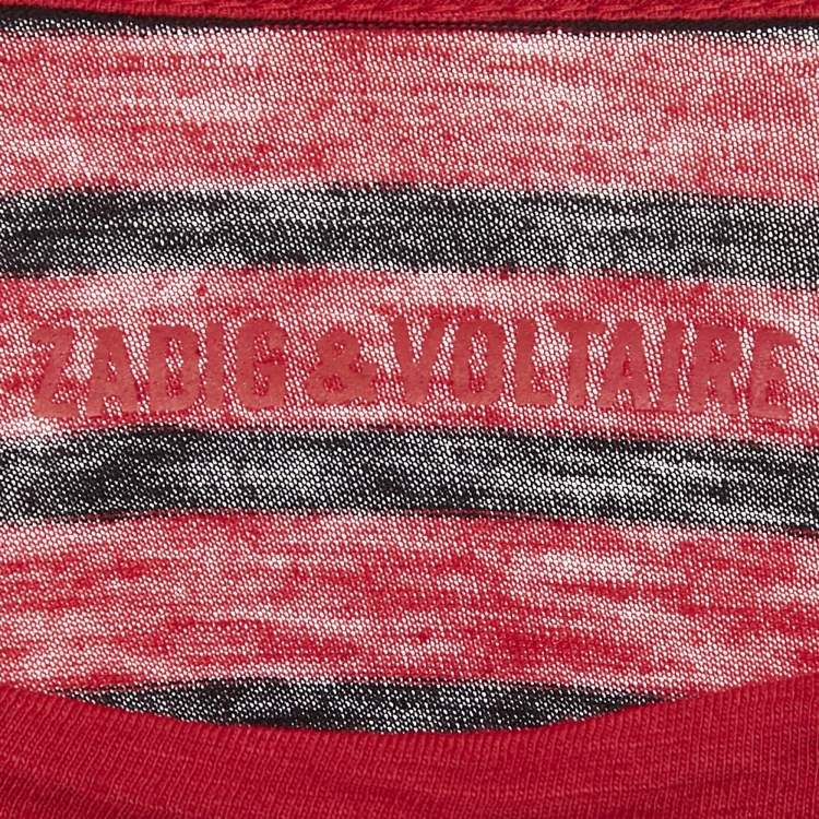 Pre Owned Zadig & Voltaire Red Reja Stripes Cotton Knit Long Sleeve T-Shirt S