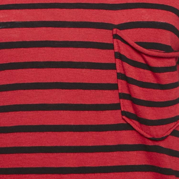 Pre Owned Zadig & Voltaire Red Reja Stripes Cotton Knit Long Sleeve T-Shirt S