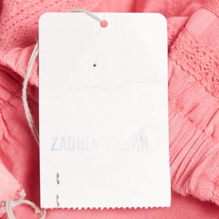 Pre Owned Zadig & Voltaire Pink Cotton Lace Trimmed Joxini Mini Skirt M