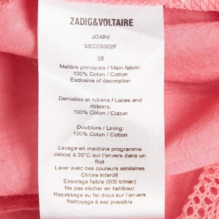 Pre Owned Zadig & Voltaire Pink Cotton Lace Trimmed Joxini Mini Skirt M