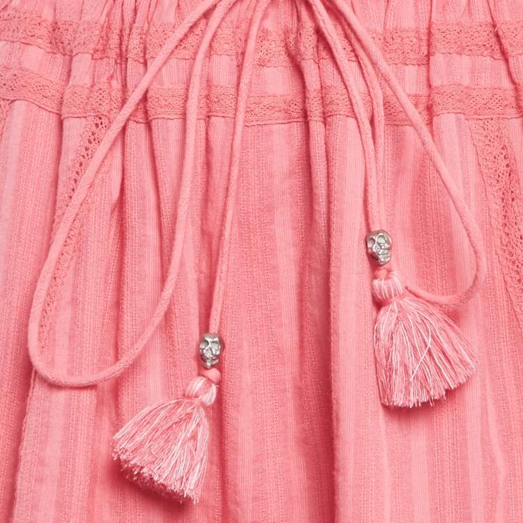 Pre Owned Zadig & Voltaire Pink Cotton Lace Trimmed Joxini Mini Skirt M