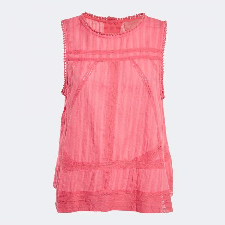 Pre Owned Zadig & Voltaire Pink Cotton Lace Trimmed Sleeveless Top L