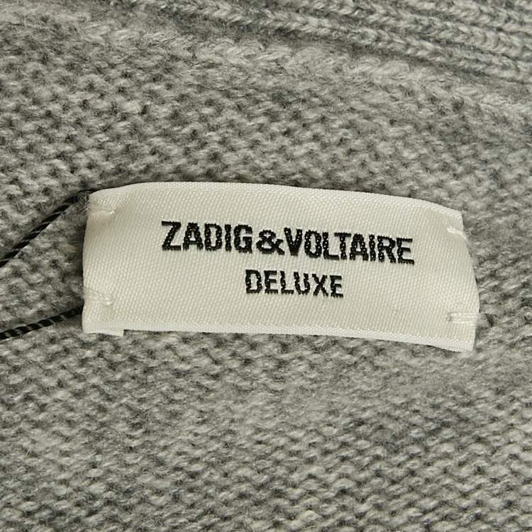 Pre Owned Zadig & Voltaire Deluxe Grey Cashmere Fringed Open Front Paloma Cardigan XS/S