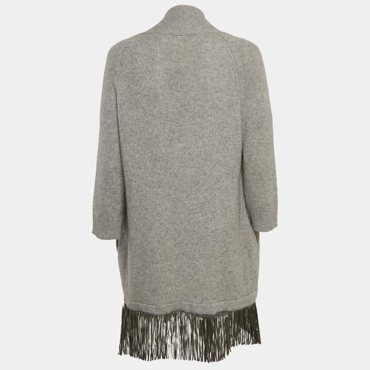 Pre Owned Zadig & Voltaire Deluxe Grey Cashmere Fringed Open Front Paloma Cardigan XS/S