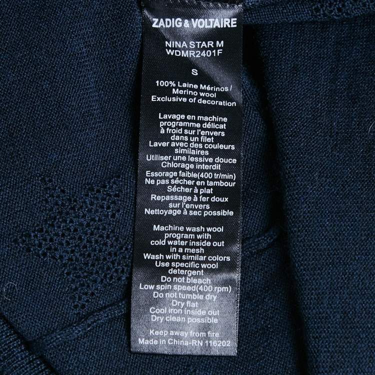 Pre Owned Zadig & Voltaire Navy Blue Star Patterned Knit Button Front Cardigan S