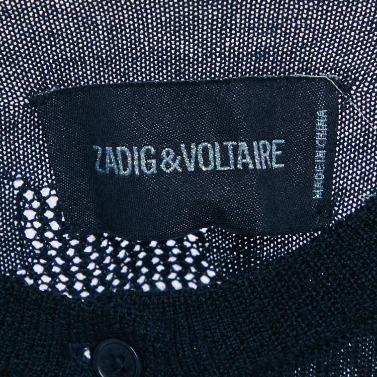 Pre Owned Zadig & Voltaire Navy Blue Star Patterned Knit Button Front Cardigan S