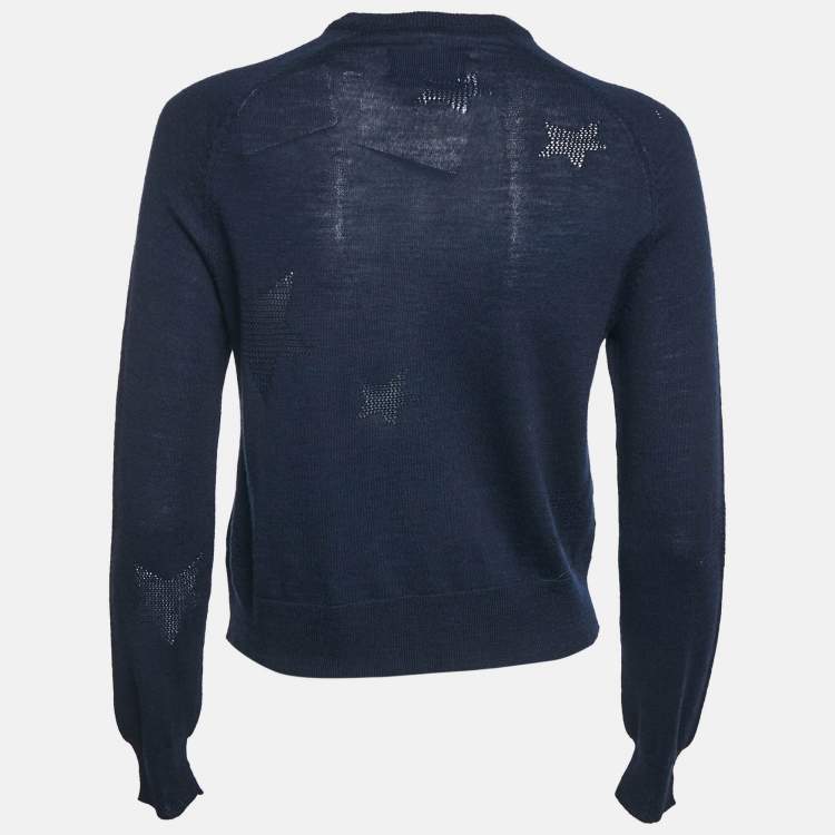 Pre Owned Zadig & Voltaire Navy Blue Star Patterned Knit Button Front Cardigan S
