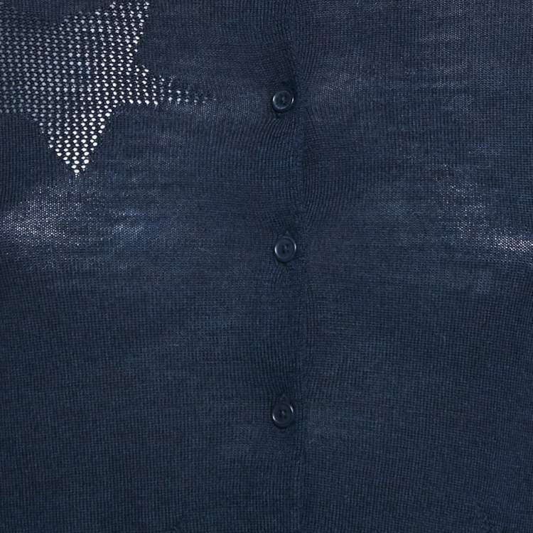 Pre Owned Zadig & Voltaire Navy Blue Star Patterned Knit Button Front Cardigan S