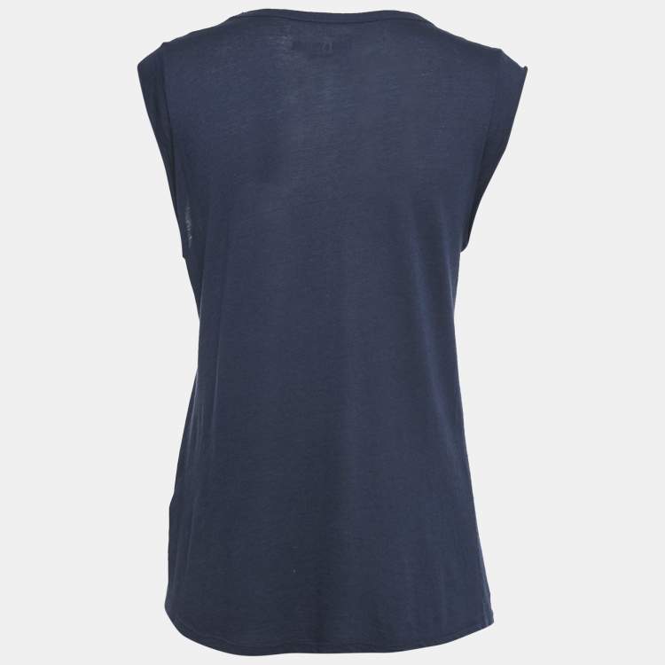 Pre Owned Zadig & Voltaire Navy Blue Skull Stud Cotton and Modal Knit Brooklyn Strass Top S