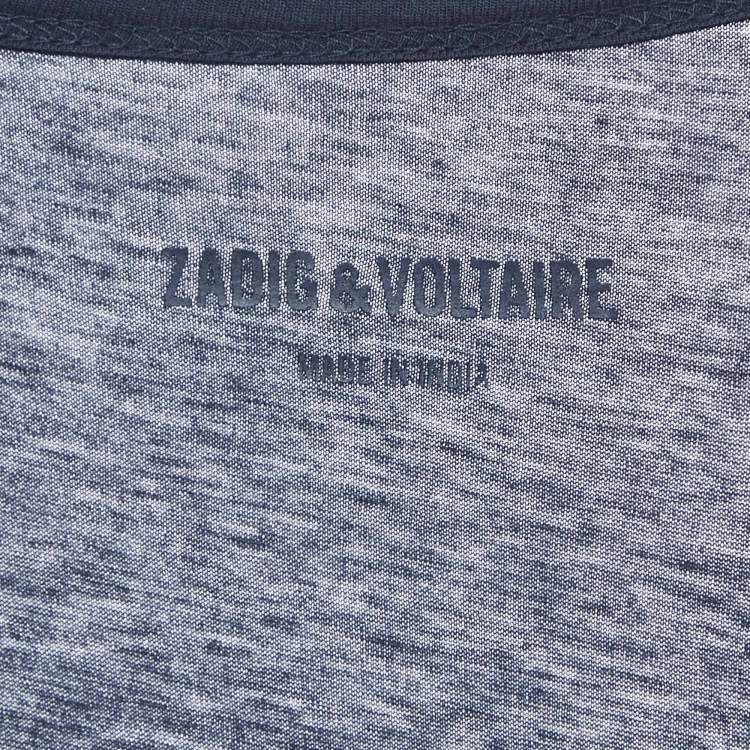 Pre Owned Zadig & Voltaire Navy Blue Skull Stud Cotton and Modal Knit Brooklyn Strass Top S