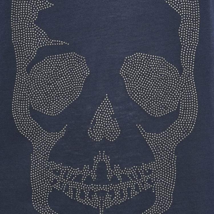 Pre Owned Zadig & Voltaire Navy Blue Skull Stud Cotton and Modal Knit Brooklyn Strass Top S