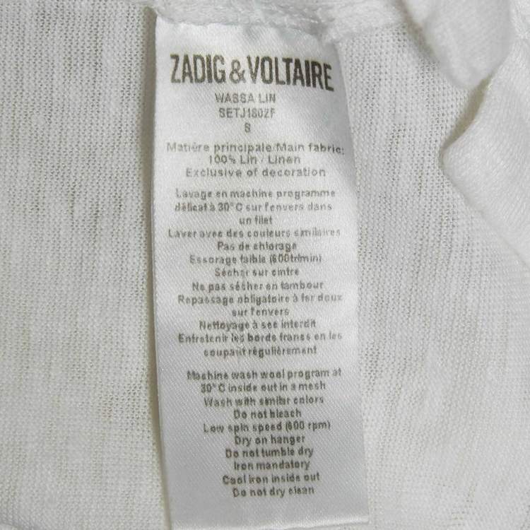 Pre Owned Zadig & Voltaire White Linen Knit V-Neck Wassa Top S