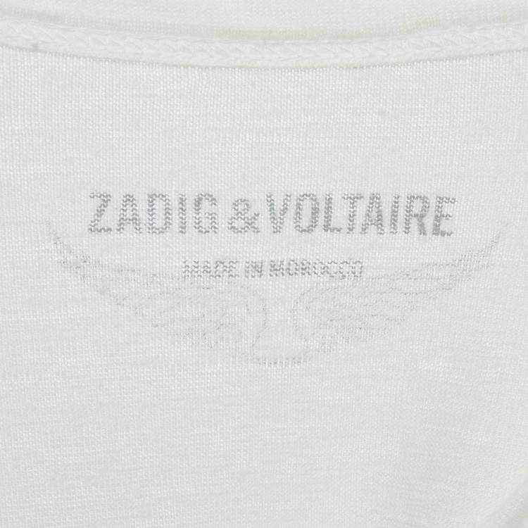 Pre Owned Zadig & Voltaire White Linen Knit V-Neck Wassa Top S
