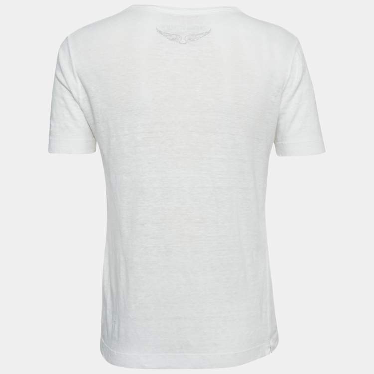 Pre Owned Zadig & Voltaire White Linen Knit V-Neck Wassa Top S