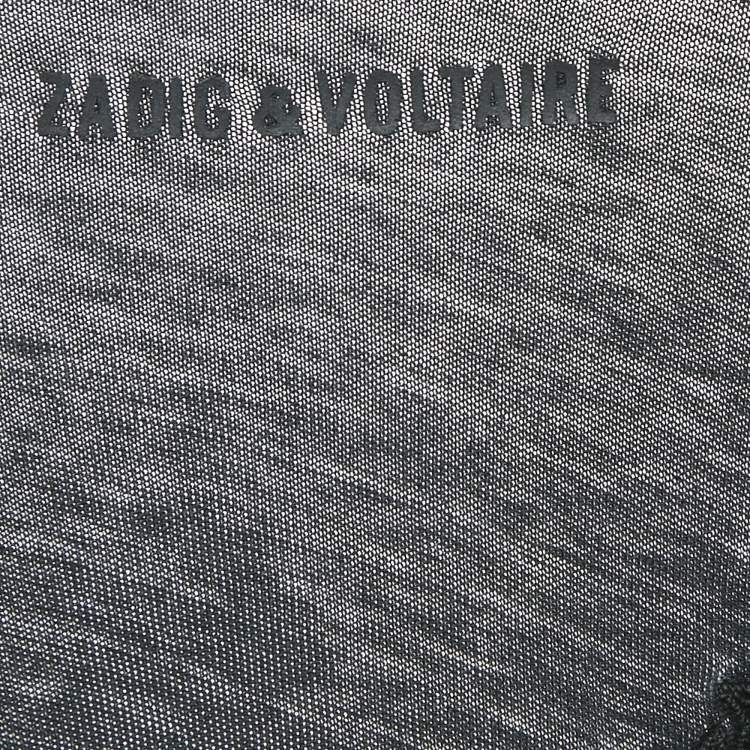 Pre Owned Zadig & Voltaire Charcoal Grey Cotton Knit V-Neck Story Fishnet Top S