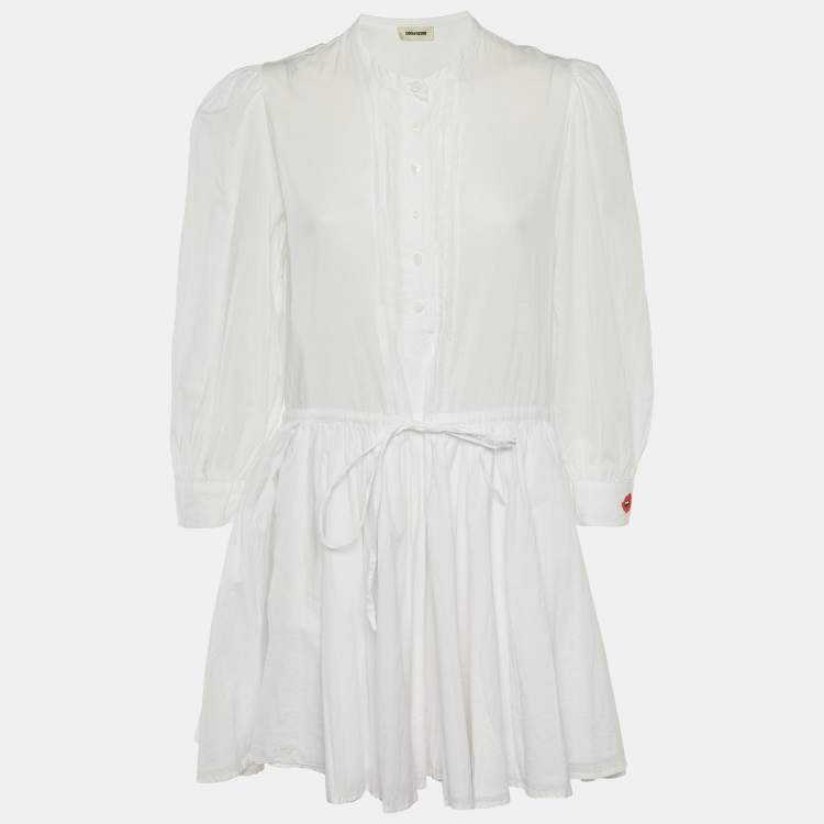 Pre Owned Zadig & Voltaire White Cotton Embroidered Mini Dress M