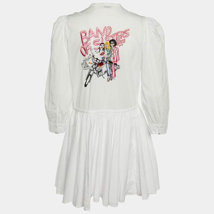 Pre Owned Zadig & Voltaire White Cotton Embroidered Mini Dress M