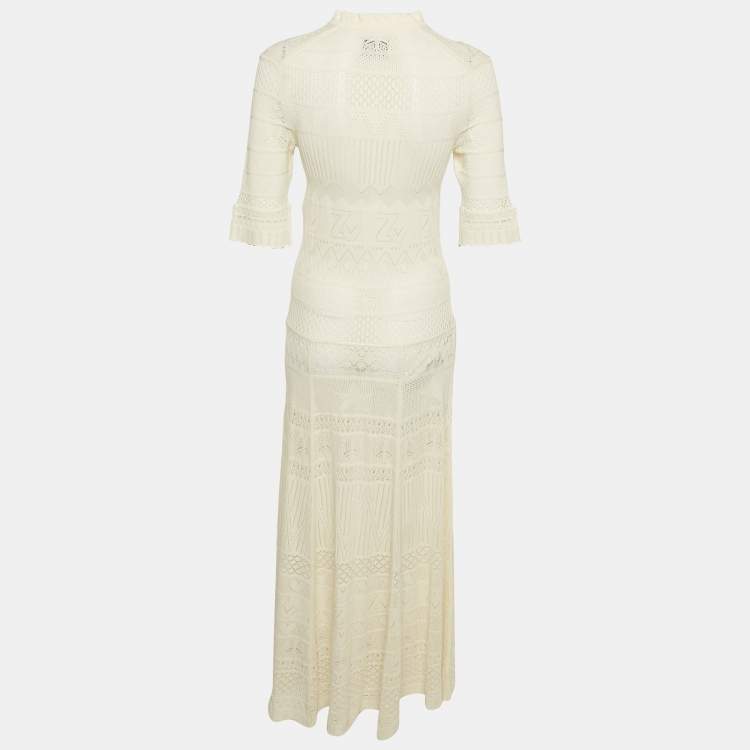 Pre Owned Zadig & Voltaire Cream Pointelle Knit Memphis Maxi Dress S