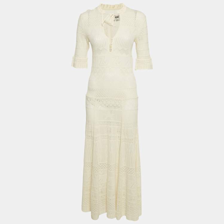 Pre Owned Zadig & Voltaire Cream Pointelle Knit Memphis Maxi Dress S