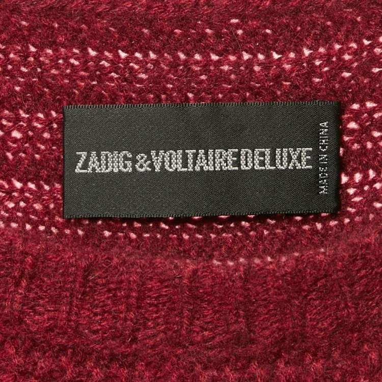 Pre Owned Zadig & Voltaire Deluxe Burgundy Cashmere Knit Athina Sweater One Size