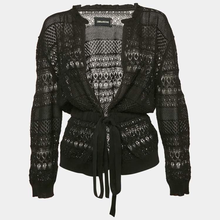 Pre Owned Zadig & Voltaire Black Patterned Knit Maddie Cardigan S