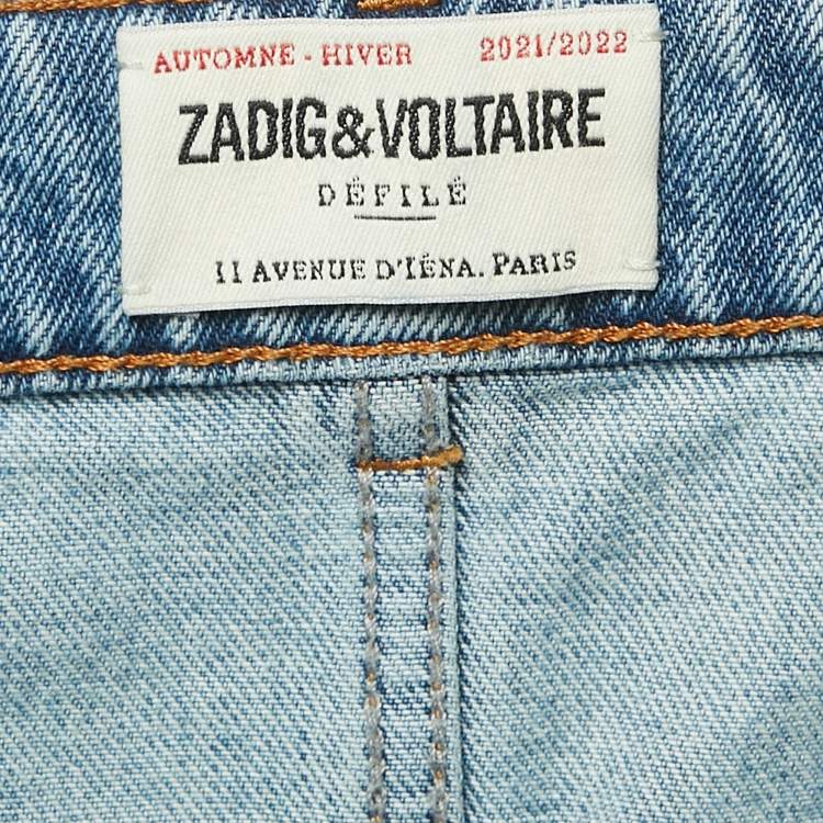 Pre Owned Zadig & Voltaire Blue Eria Denim Zip Detail Jeans M Waist 32"