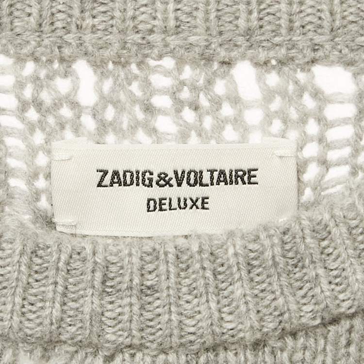 Pre Owned Zadig & Voltaire Deluxe Grey Open Knit Mark Camou Sweater M