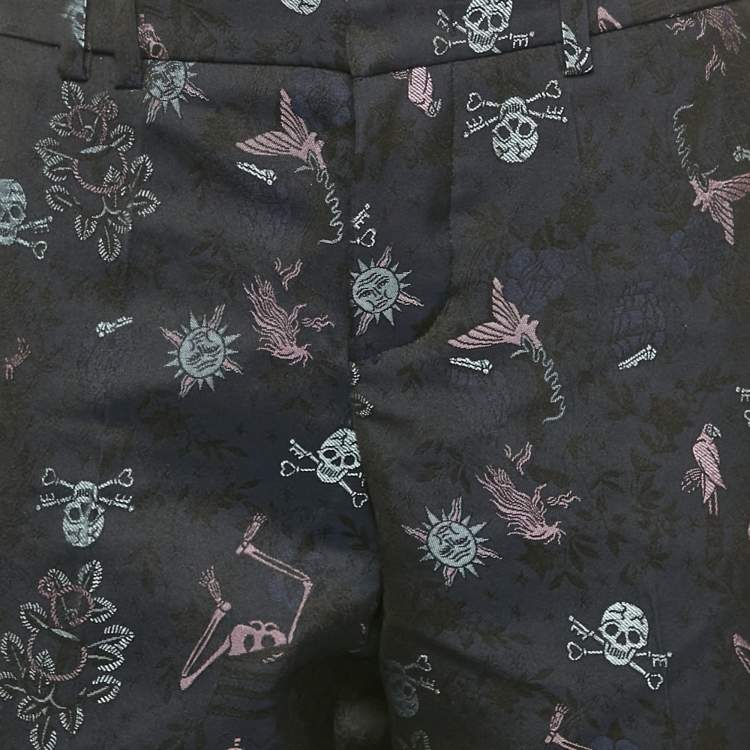 Pre Owned Zadig & Voltaire Navy Blue Tattoo Posh Jacquard Trousers M