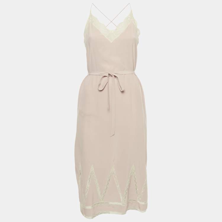 Pre Owned Zadig & Voltaire Pink Silk Lace Trimmed Chery Crepuscule Midi Slip Dress XS