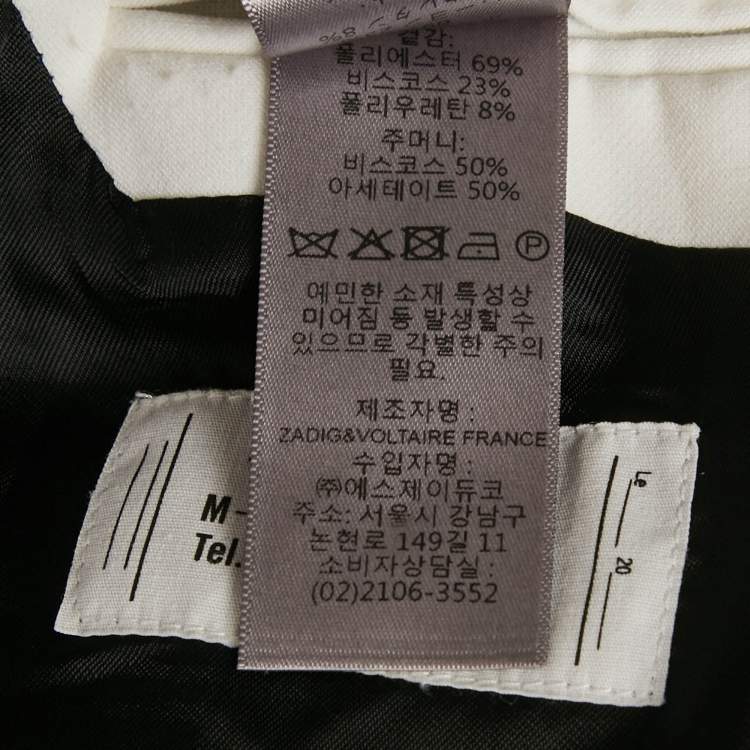 Pre Owned Zadig & Voltaire White Skull Embellished Crepe Single Breasted Blazer S 