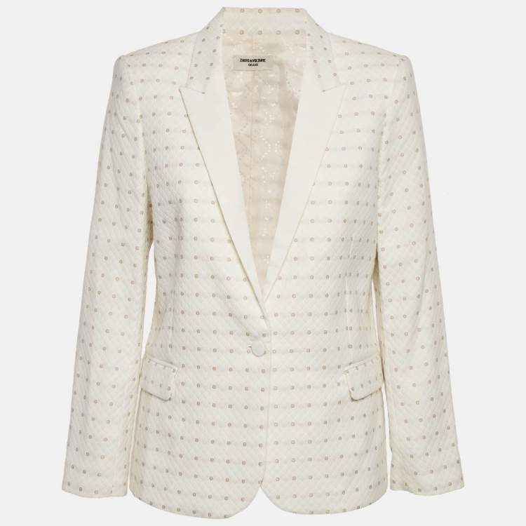 Pre Owned Zadig & Voltaire Deluxe White Embroidered Crepe Victor Flower Blazer M 