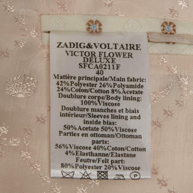 Pre Owned Zadig & Voltaire Deluxe White Embroidered Crepe Victor Flower Blazer M 