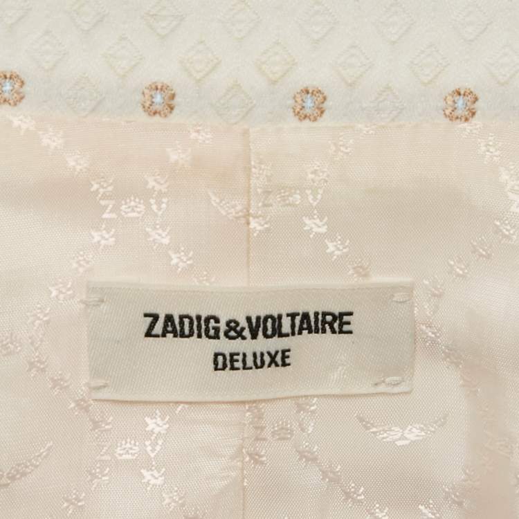 Pre Owned Zadig & Voltaire Deluxe White Embroidered Crepe Victor Flower Blazer M 