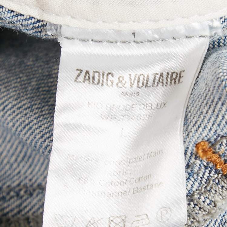 Pre Owned Zadig & Voltaire Blue Embroidered Denim Sleeveless Kio Brode Jacket L