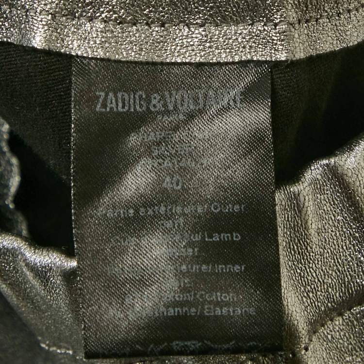 Pre Owned Zadig & Voltaire Deluxe Silver Coated Leather Pharel Pants M