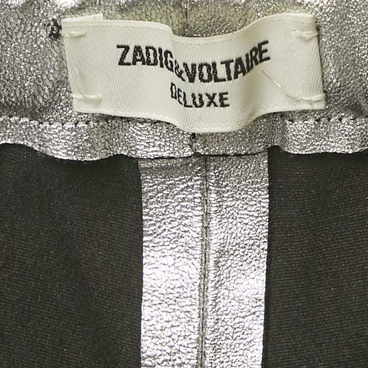 Pre Owned Zadig & Voltaire Deluxe Silver Coated Leather Pharel Pants M