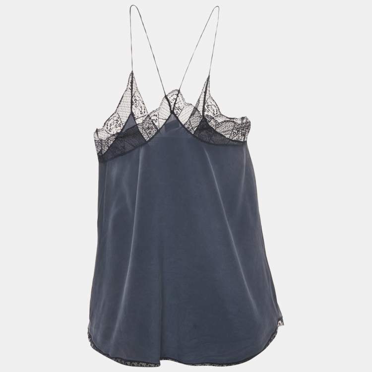 Pre Owned Zadig & Voltaire Navy Blue Silk Lace Trimmed Christy Camisole S