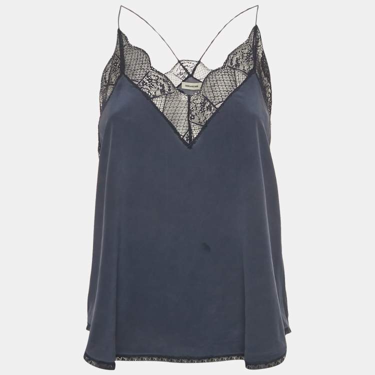 Pre Owned Zadig & Voltaire Navy Blue Silk Lace Trimmed Christy Camisole S