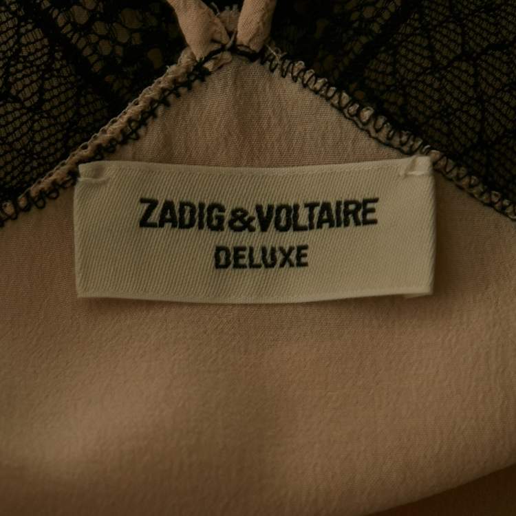 Pre Owned Zadig & Voltaire Light Pink Silk Lace Trimmed Christy Deluxe Camisole M
