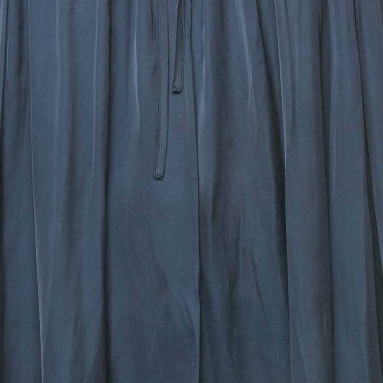 Pre Owned Zadig & Voltaire Navy Blue Satin Gathered Sleeveless Maxi Dress S 