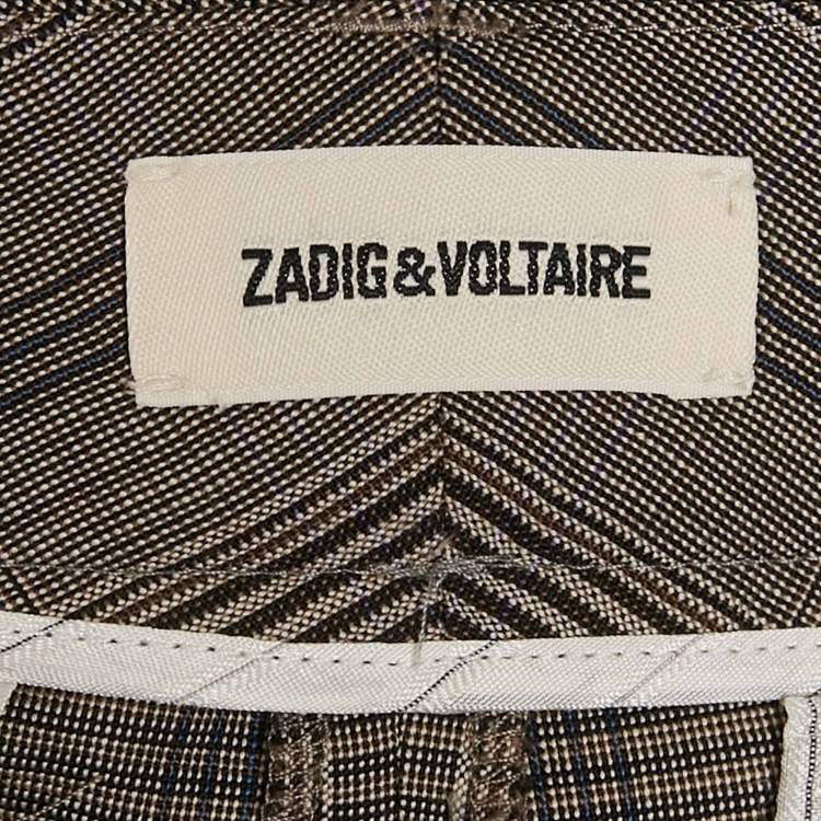 Pre Owned Zadig & Voltaire Brown Prince of Wales Print Wool Trousers S