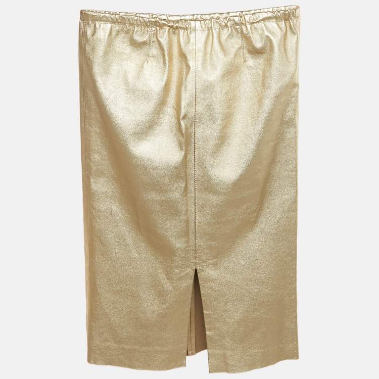 Pre Owned Zadig & Voltaire Gold Leather Pencil Skirt S 