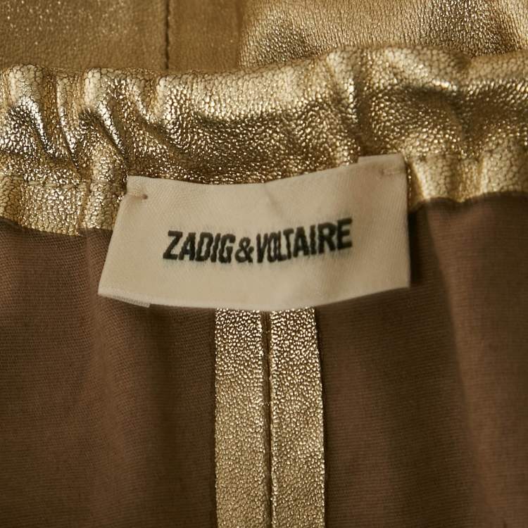 Pre Owned Zadig & Voltaire Gold Leather Pencil Skirt S 