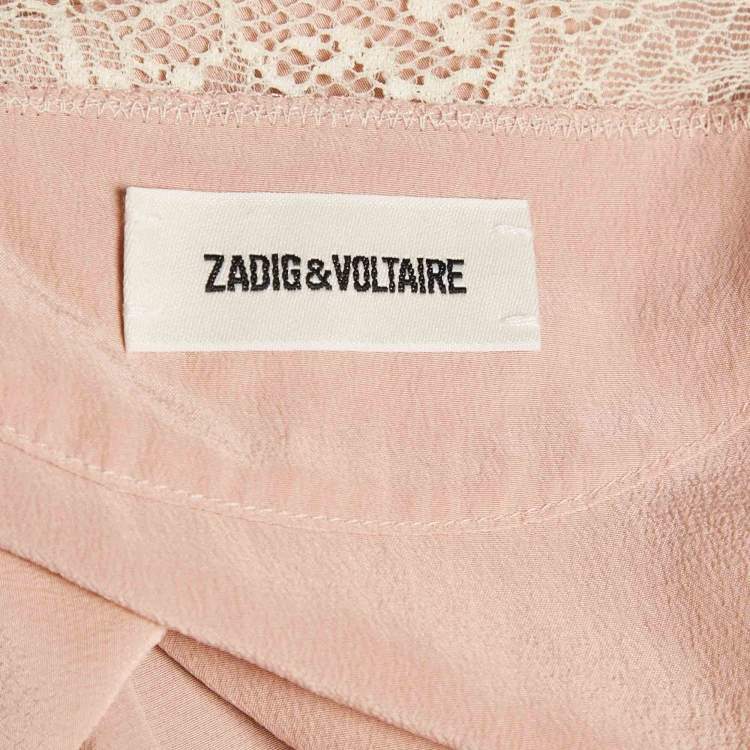 Pre Owned Zadig & Voltaire Pink Silk Lace Trimmed Camisole S
